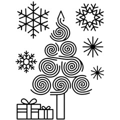 set of christmas tree and christmas accessories vector icons