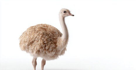 Fototapeta premium Young and fluffy ostrich standing on a plain background in a studio setting