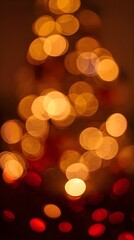 Warm Golden and Red Christmas Lights Bokeh Background in Soft Focus