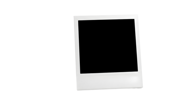 Blank instant photo frame with white border on a dark space on transparent background
