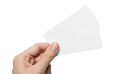 Fototapeta premium Hand holding two blank white business cards with background isolated on a transparent background image