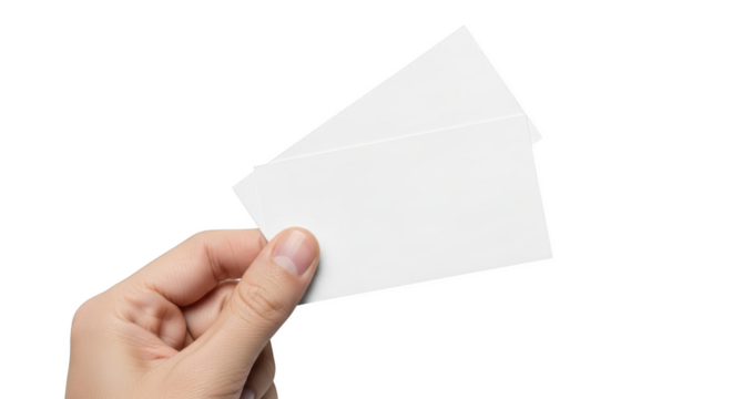 Hand holding two blank white business cards with background isolated on a transparent background image