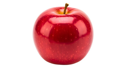 Shiny red apple with a stem perfect for designs on transparent background
