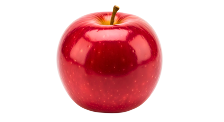 Shiny red apple with a stem perfect for designs on transparent background