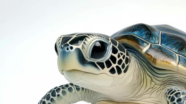 A green sea turtle glides effortlessly through the ocean depths, showcasing its elegant form and intricate patterns on its shell. The tranquil surroundings enhance its beauty.