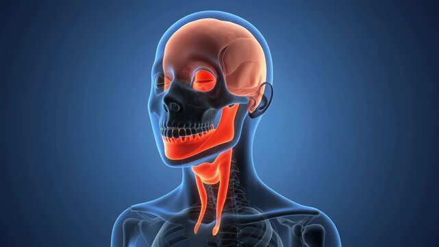 Transparent 3D Human Head Anatomy Animation Showing Skull and Parotid Gland