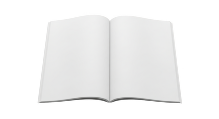 Open blank white book with clean pages and soft curves isolated on a transparent background image