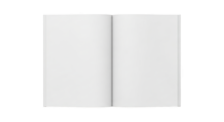 Open blank white book with clean pages and spine detail isolated on a transparent background image