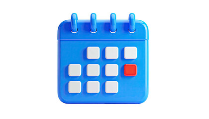 3D cartoon blue calendar, highlighting a specific date with a red box