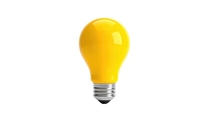 A glossy, yellow lightbulb, with metallic base, isolated on a stark black background