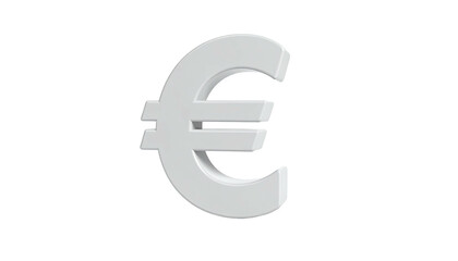 A 3D rendered, white European currency symbol, centered on a black background