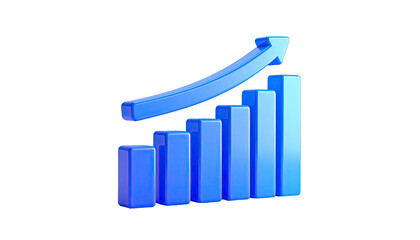 Blue 3D bar graph with an upward pointing arrow, set against black