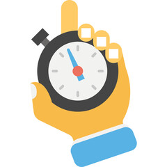 Hand Holding Stopwatch Measuring Time With Red Button and Blue Needle on White Face Background and Blue Cuff