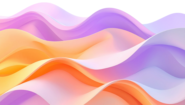 A vibrant abstract composition features undulating, layered waves of color gradients, creating a dynamic and flowing visual effect