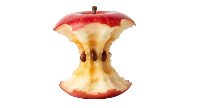 Red apple core with visible seeds and stem on background isolated on a transparent background fruit food
