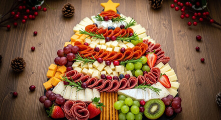 Holiday charcuterie board for festive entertaining on wood table