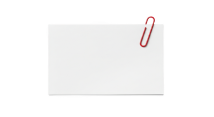 Red paperclip holding a blank white rectangular sheet of paper isolated on a transparent background image