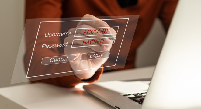 internet network security technology computer online system and spreading to global stolen personal data on computer with virtual screen interfaces. Cyber security concept