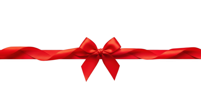 Red satin ribbon tied in a bow across a background isolated on a transparent background red ribbon silk