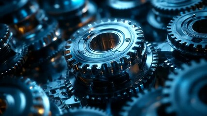 Close-up of interlocking gears in a mechanical setting