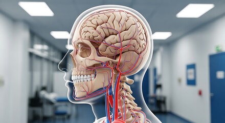 Human brain anatomy vascular system skull blood vessels
