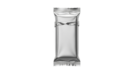 Silver foil wrapper with a band around the middle for a snack bar or candy isolated on a transparent background
