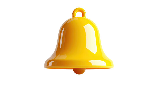 Rendered 3D image of a golden bell, isolated on a stark black background