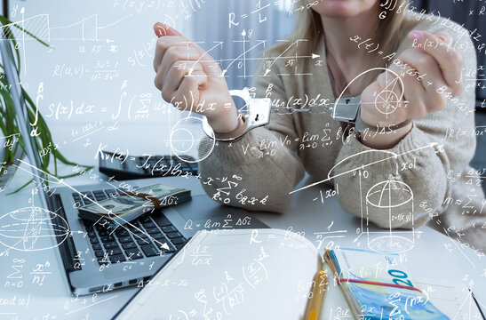 Double exposure of abstract virtual chemistry hologram on modern interior background, research and development concept.