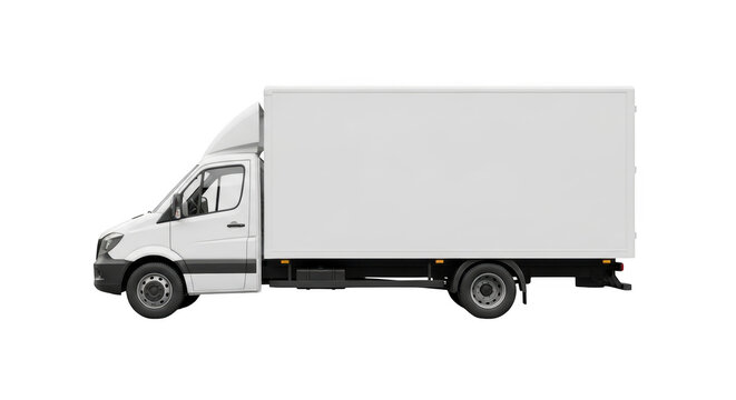 White box truck with aerodynamic cab and chassis isolated on a transparent background delivery van cargo van