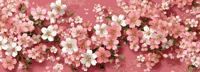 Delicado patr&oacute;n vectorial de flores de cerezo rosadas y blancas, perfecto para fondos y dise&ntilde;os primaverales y rom&aacute;nticos.