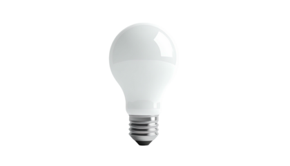 A modern, bright white LED lightbulb, isolated on a solid black background