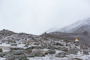 Buddhist stupas in Deboche village, Himalayan mountains