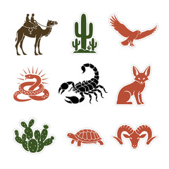 Desert Wildlife Icons An Illustration Set of Fauna and Flora of Arid Environments