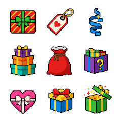Pixel Art Christmas Gift Icons A Festive Collection of Festive Presents and Decorations