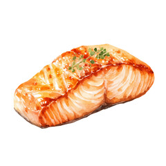 Baked Salmon watercolor artwork, high-quality professional vector illustration isolated on a white background.