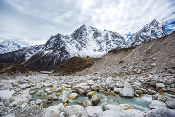 View from the Dughla waterfall bridge on the way to Everest base camp. Nepal