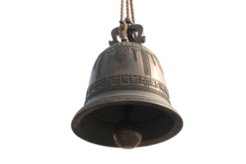 Antique ornate metal bell hanging isolated on transparent background