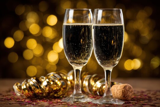 Elegant poster featuring a luxurious black and gold color scheme, illuminated with twinkling lights, inviting guests to a vibrant celebration