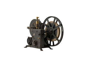 Vintage film projector with reel isolated on transparent background