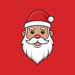 Minimalist and Modern Cartoon Santa Claus Head or Face Icon with White Beard on a Solid Red Background