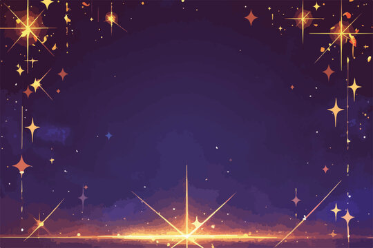 Fondo de vector de estrellas doradas brillantes y destellos sobre un fondo azul oscuro, ideal para celebraciones.