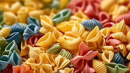 pasta, farfalle, conchiglie, fusilli, close up, food photography, vivid colors, detailed, high resolution, sharp focus, studio lighting
