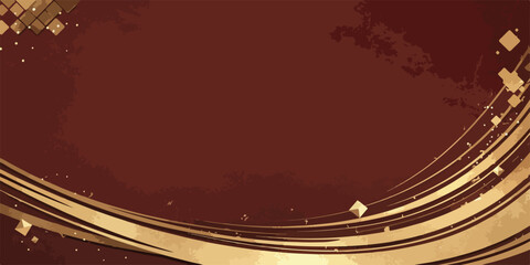 Fondo abstracto de vector con formas geom&eacute;tricas doradas y l&iacute;neas fluidas sobre un fondo marr&oacute;n oscuro.