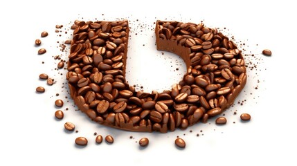 roasted coffee beans, aromatic coffee aroma, rich brown tones, textured surface, scattered beans, glossy sheen, minimalist composition, studio lighting, detailed grains, white background
