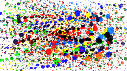Colorful paint splashes and drips on a white background. Abstract vector art. Transparent background.