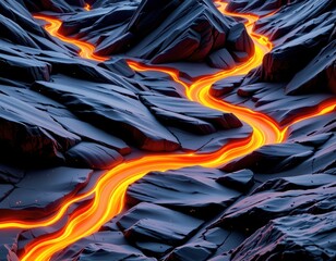 Obraz premium Vibrant Glowing Lines Amid Dark Rock