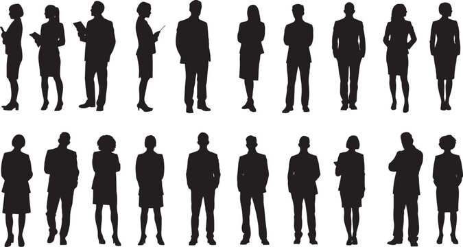 Diverse Group of Business People Silhouettes Standing in Various Poses