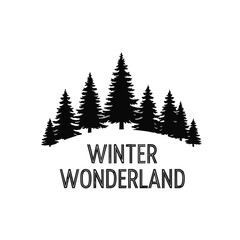 Winter wonderland with pine trees illustration