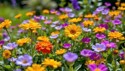 Fototapeta premium Colorful Wildflowers Sunlit Meadow Botanical Scene