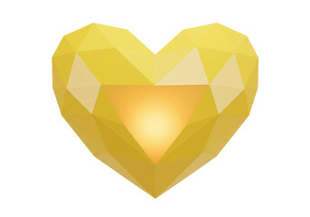 Isolated abstract yellow heart shape made of geometric polygons, modern love symbol design
